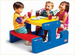 Masa picnic cu bancheta 4 copii (rosu, galben, albastru)