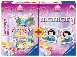 Puzzle+joc Memory Printesele Disney, 3 buc. in cutie 15/20/25 piese